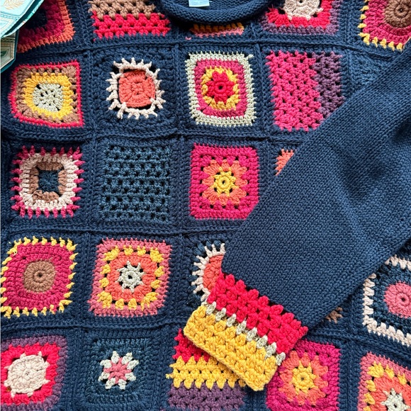 Vintage Hand Knit 90’s The Limited Colorful Crochet Sweater